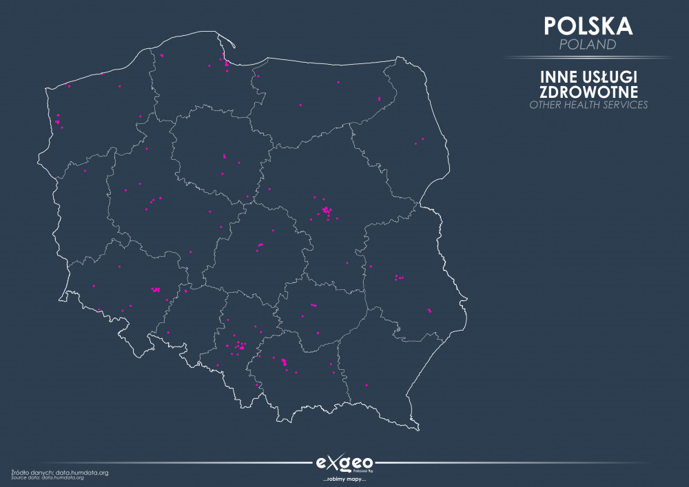 Polska, mapa, służba zdrowia, usługi zdrowotne, exgeo, kartografia